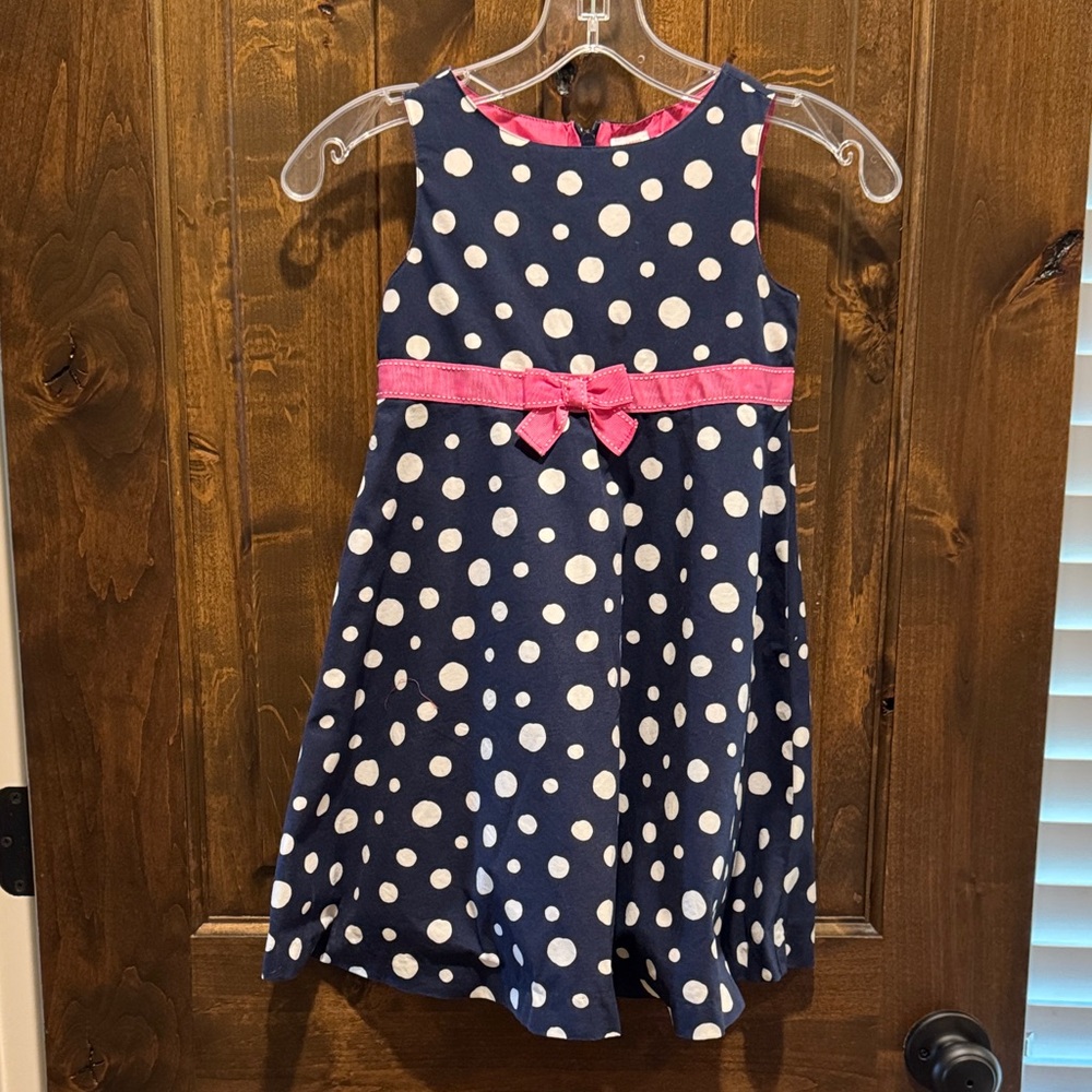 Gymboree Navy Dress with Pink Bow and White Dots